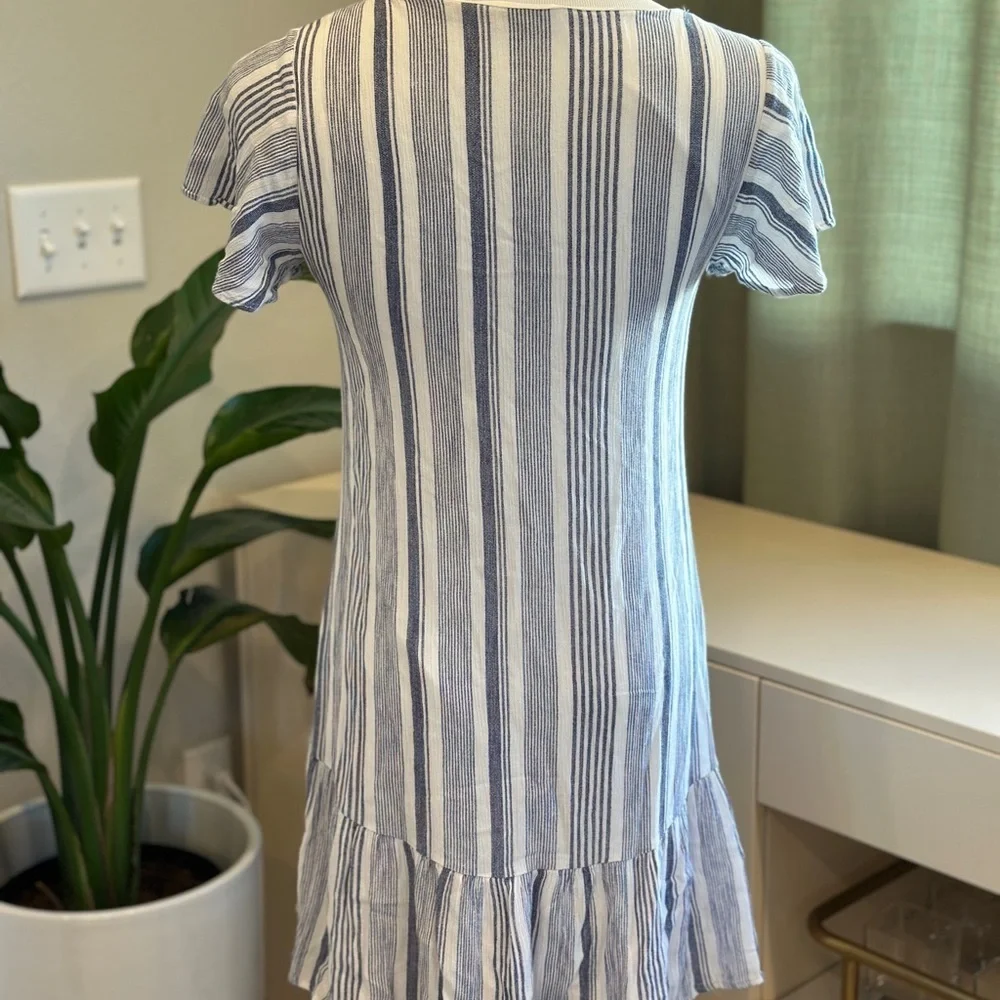 Altar'd State Blue and White Striped Button-Front Mini Dress